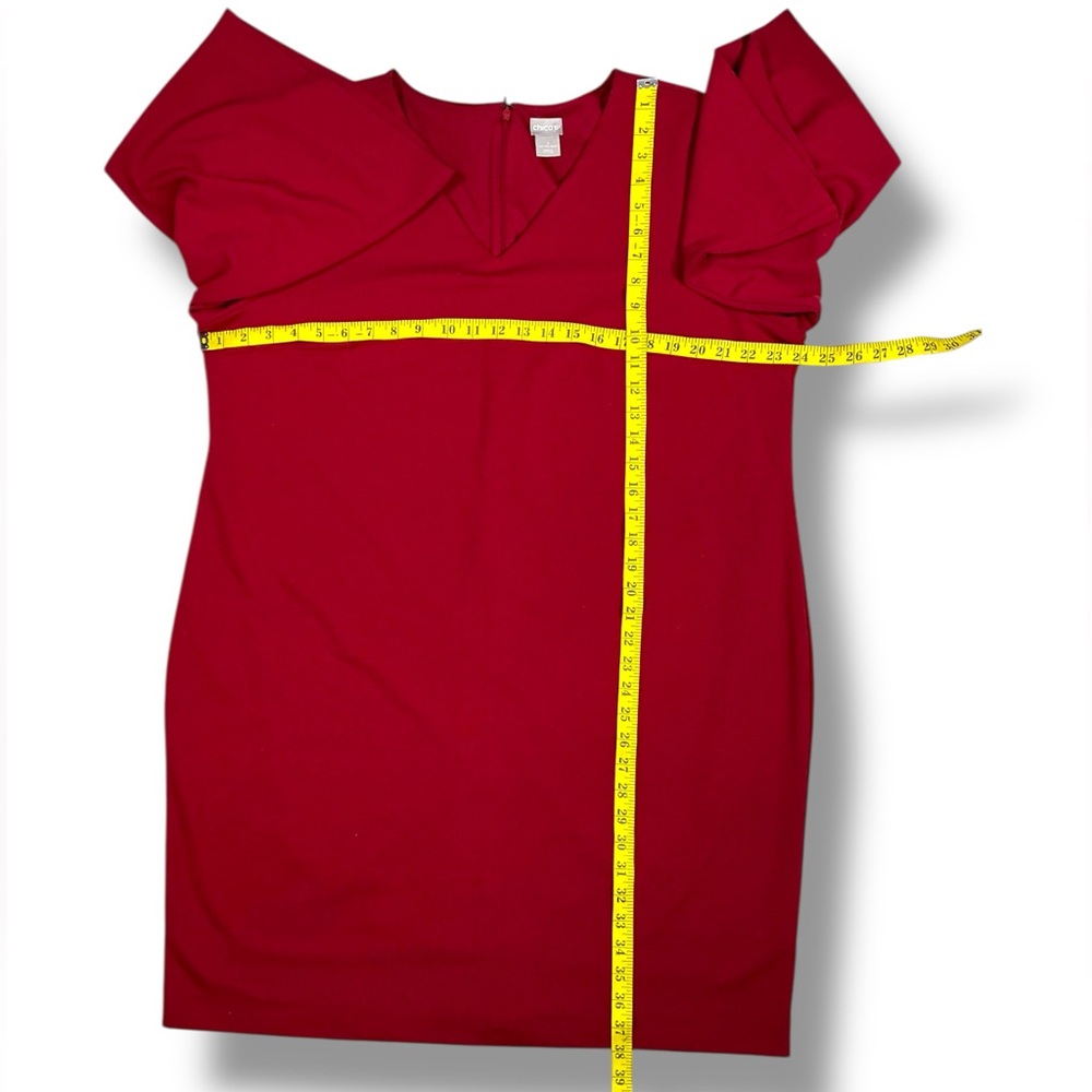 Chico's Sheath Shift Dress Bell Sleeve V Neck Dressy Red Plus 20/22 XXL - Picture 8 of 15